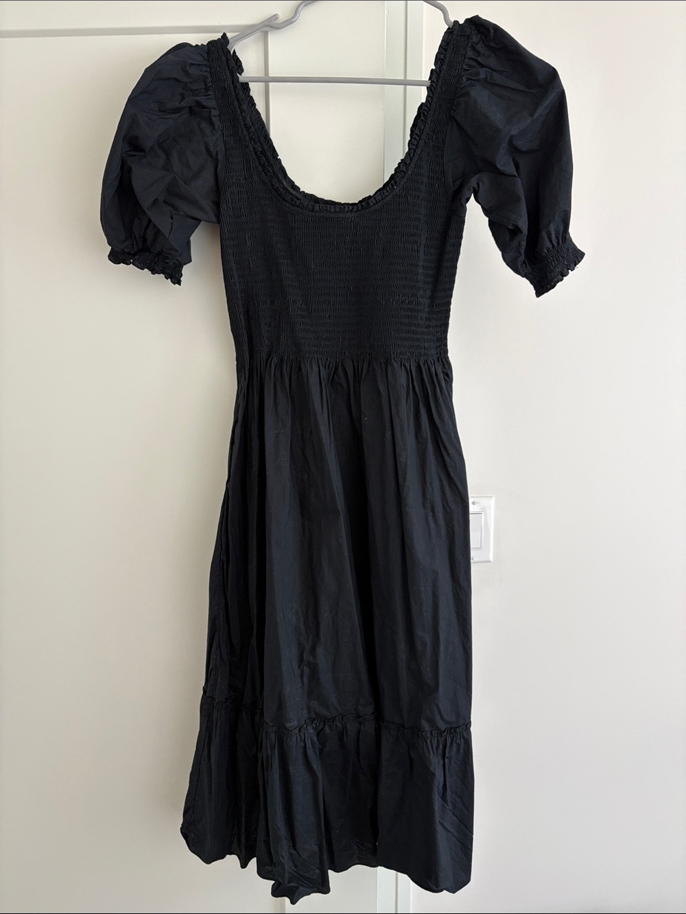 Hill House Black Puff Sleeve Smocked Midi Dress